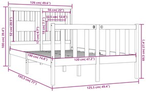 Estrutura cama pequena casal 120x190 cm pinho maciço branco