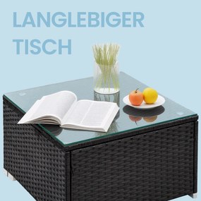 Conjunto de jardim, mobiliário de pátio em Polyrattan, mobiliário de varanda com almofadas e mesa de vidro Preto-Taupe