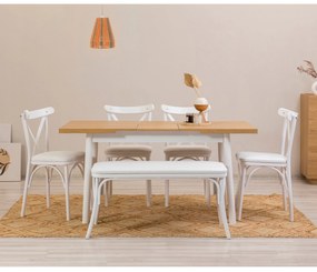 Conjunto de Mesa de Jantar Extensível e Cadeiras Oliver – Branco – Mes