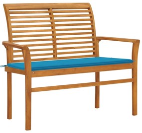 vidaXL Banco de jardim c/ almofadão azul 112 cm teca maciça
