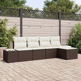 Conjunto de Sofá de Jardim com 5 Peças e Almofadas em Ratan Sintético