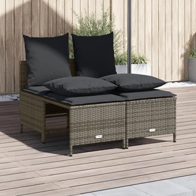 vidaXL 4 pcs conjunto sofás de jardim c/ almofadões vime PE cinzento