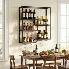 Garrafeira de parede para vinhos 102 x 30 x 112 cm com 6 prateleiras e suporte para copos Castanho rústico