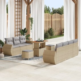 Conjunto de Sofá de Jardim de 10 Peças com Almofadas Bege Poli Rattan