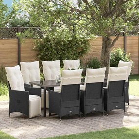 vidaXL Conjunto de Jantar de Jardim de 9 Peças da com Almofadas em Rattan Poly Preto