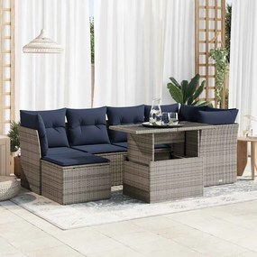 7 pcs conjunto sofás jardim almofadões vime PE/acácia cinzento