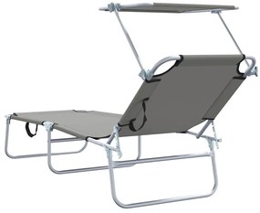 Espreguiçadeiras dobráveis 2 pcs com toldo em tecido Oxford cinza 600D