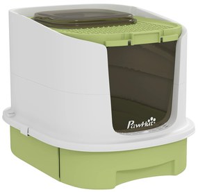 Caixa de Areia para Gatos Fechada com Entrada Frontal Saída Superior Tampa Amovível Bandeja e Pá 40,5x52,5x42,5 cm Verde