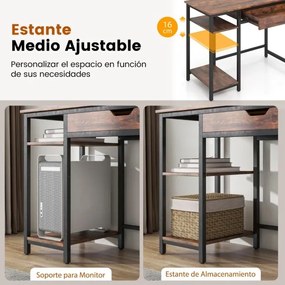 Secretária de computador Estação de trabalho compacta com gaveta Ganchos para auscultadores Prateleira ajustável 100 x 50 x 76 cm Castanho