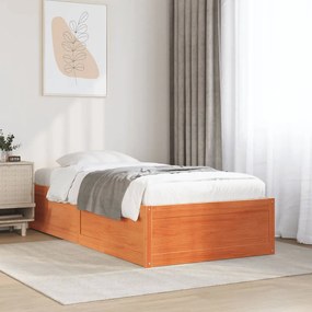 Estrutura de cama 90x190 cm madeira pinho maciça castanho cera