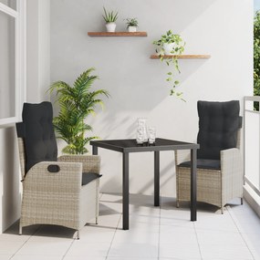 vidaXL conjunto de jantar de jardim 3 peças com almofadas cinza claro rattan poliéster