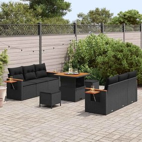 Conjunto de Sofá de Jardim de 9 Peças com Almofadas Vime Polipropileno