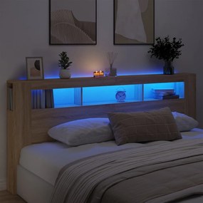 Cabeceira de Cama Giancarlo com Luzes LED - 220cm - Carvalho - Design