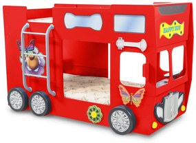 Cama para criança Beliche Autocarro 207 x 116 x 150 cm com Luzes LED 2 colchões e estrados incluídos, capacidade de 100 kg Vermelho
