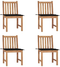 vidaXL Cadeiras de jardim c/ almofadões 4 pcs madeira de teca maciça