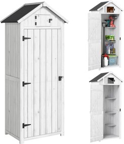 Outsunny Armário de Jardim Exterior em Madeira, Abrigo para Ferramentas, 3 Prateleiras, 2 Portas com Trincos, 77x54x179cm, Cinza Claro | Aosom Portugal