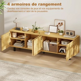 Móvel para televisão de 180 cm, móvel para televisão de 82 polegadas com 4 portas de abertura por pressão, 180 x 35 x 55,5 cm, madeira natural