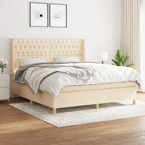 vidaXL Cama com molas/colchão 180x200 cm tecido cor creme