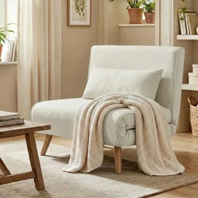 Poltrona conversível 3 em 1: poltrona-cama de 1 lugar, encosto com 5 posições, em tecido com almofada, creme