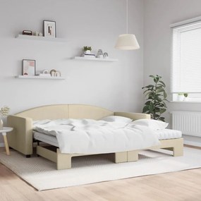 vidaXL Sofá-cama c/ gavetão e colchões 100x200 cm tecido cor creme