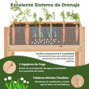 Floreira de madeira elevada com pernas, orifícios de drenagem e painéis acrílicos Canteiro de frutas e legumes 100 cm x 59 cm x 77 cm Natural