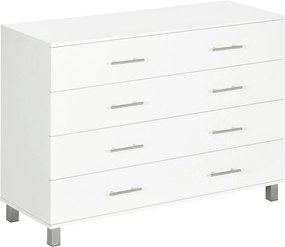 HOMCOM Cómoda Quarto com 4 Gavetas Cómoda de Dormitório Branco Moderno para Sala de Estar Entrada Corredor 112x38,2x81cm | Aosom Portugal