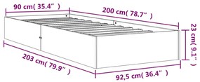 Estrutura de cama 90x200 cm madeira pinho maciça castanho cera