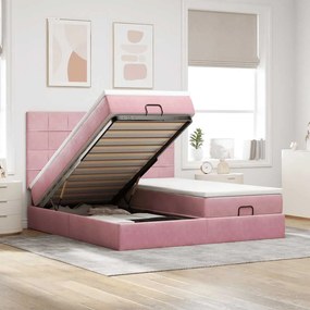 vidaXL Estrutura de cama otomana com colchões 160x200 cm veludo rosa