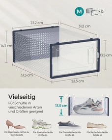 Conjunto de 12 caixas para sapatos em azul antracite transparente