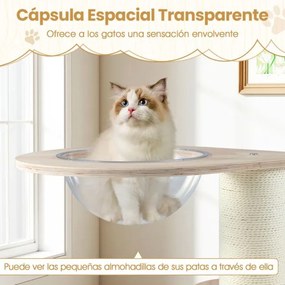 Arranhador para gatos de madeira 50 x 73 cm com 3 níveis, cápsula espacial, postes para arranhar, brinquedo e tapete lavável para interior, 74 cm, car
