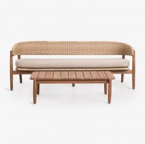 Conjunto De Jardim Com Sofá De 3 Lugares E Mesa De Centro Em Madeira De Acácia Ribeira Castanho Acácia - Sklum
