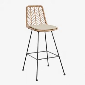 Pacote De 4 Bancos Altos Em Rattan Sintético Gouda Natural Natural & ↑75 Cm & Negro & Beige Creme - Sklum