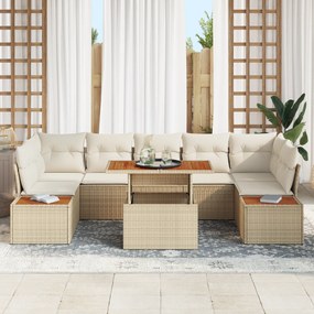 Conjunto de Sofá para Jardim com 8 Peças e Almofadas Bege de Rattan Po