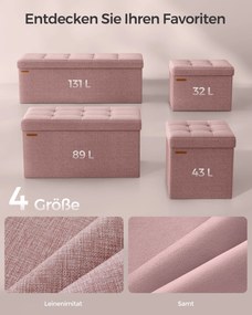 Banco com espaço de arrumação 38 x 76 x 38 cm cor-de-rosa pastel