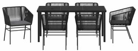 Conjunto de Jantar para Jardim 7 pcs Preto Padrão Rattan de PE