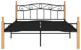 Estrutura de cama 140x200cm metal/madeira carvalho maciça preto