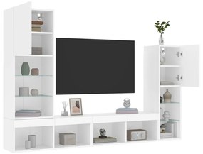 4pcs móveis de parede p/ TV c/ LEDs derivados de madeira branco
