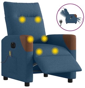 vidaXL Poltrona de massagens reclinável elétrica tecido azul