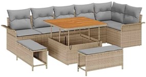 Conjunto de Sofá de Jardim vidaXL 9 Peças com Almofadas Bege Vime Acác