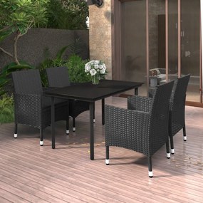 vidaXL 5 pcs conjunto de jantar p/ jardim c/almofadões vime PE e vidro