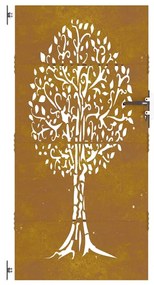 Portão de jardim 85x200 cm aço corten design árvore