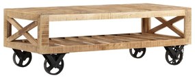 Mesa de centro c/ rodas madeira mangueira maciça 110x50x37 cm