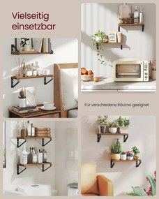 Conjunto de 2 prateleiras de parede 12,7 x 40 x 11,2 cm Castanho vintage + Preto