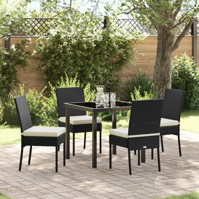 vidaXL Conjunto de Jantar de Jardim de 5 Peças Preto Rattan de Poliéster