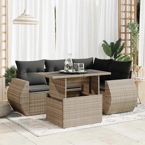vidaXL 5 pcs conjunto sofás de jardim c/ almofadões vime PE cinzento