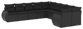 10 pcs conjunto sofás de jardim c/ almofadões vime PE preto