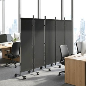 Biombo Dobrável de 5 Painéis com 12 Rodas 252x170 cm Biombo Separador de Ambientes Preto