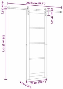 Porta Deslizante com Conjunto de Ferragem Branca 78x232 cm Madeira Sól