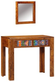 Mesa de Maquilhagem com Espelho Castanho Madeira Sólida de Acácia