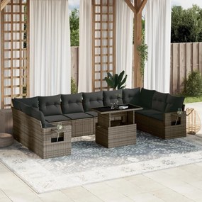 11 pcs conjunto sofás de jardim c/ almofadões vime PE cinzento